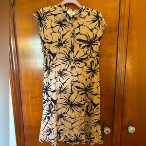 Talbots Petite Neutral Floral Print Black and Tan Dress size 10P